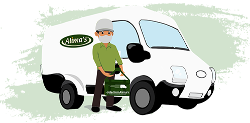 Illustration of a man with delivery van